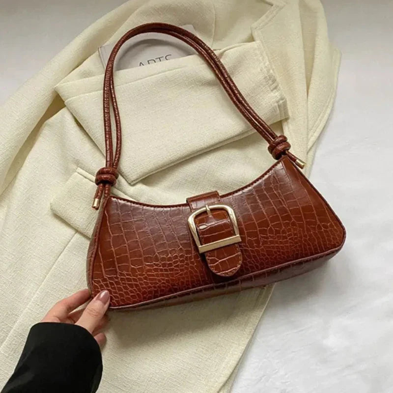 Sac à Main Baguette Simili avec Boucle Métallique Chic