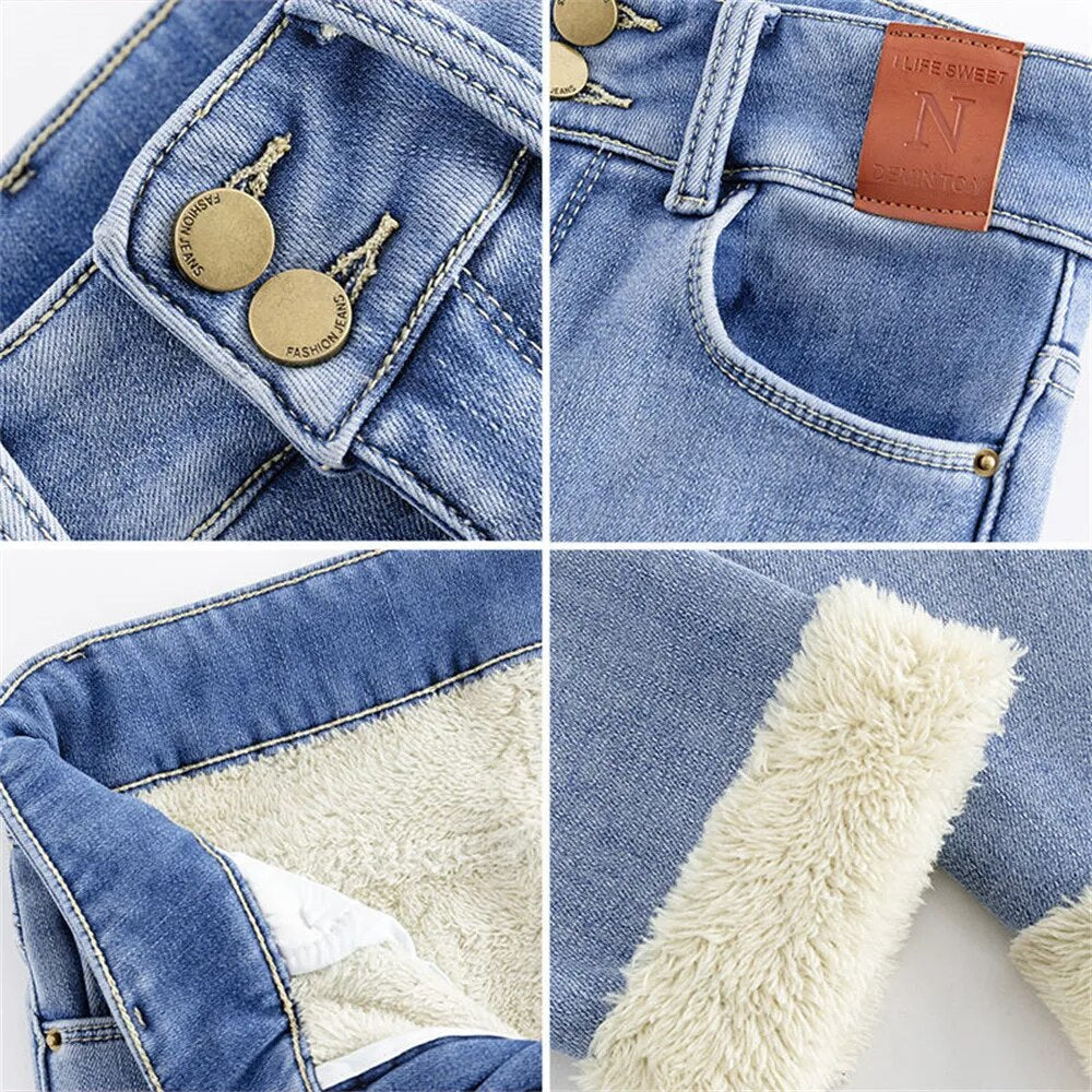 Jike warme Damenjeans mit mittelhohem Bund