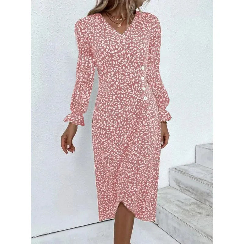 H-förmiges, florales, plissiertes Bohemian-Kleid für Damen