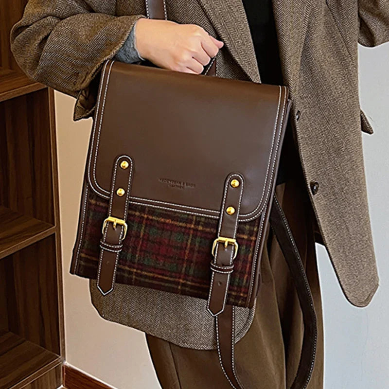Sac Cartable Femme Rétro à Carreaux