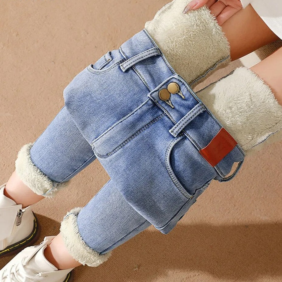 Jike warme Damenjeans mit mittelhohem Bund