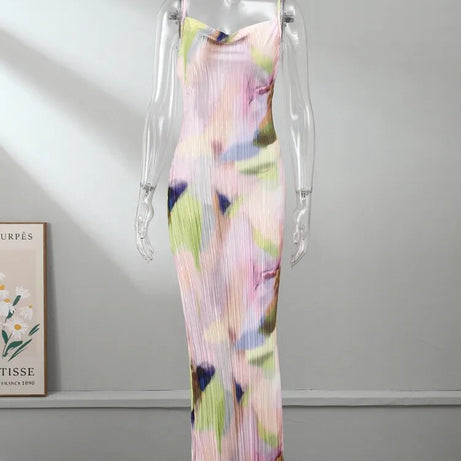 Robe Maxi Plissée Imprimée Élégante pour Femme