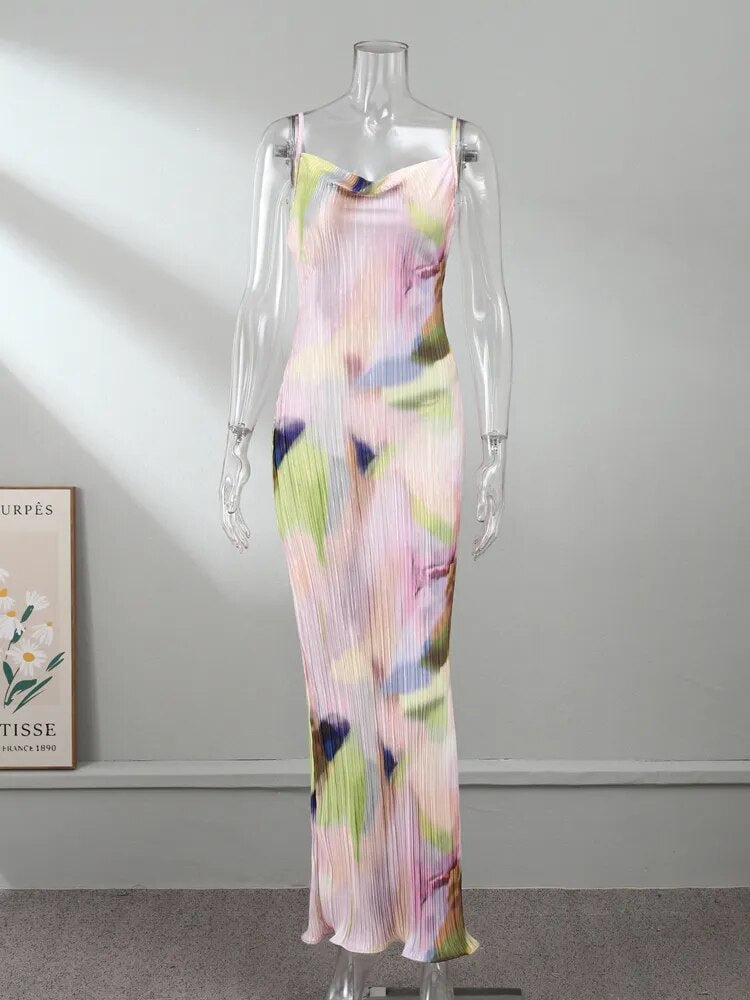 Robe Maxi Plissée Imprimée Élégante pour Femme