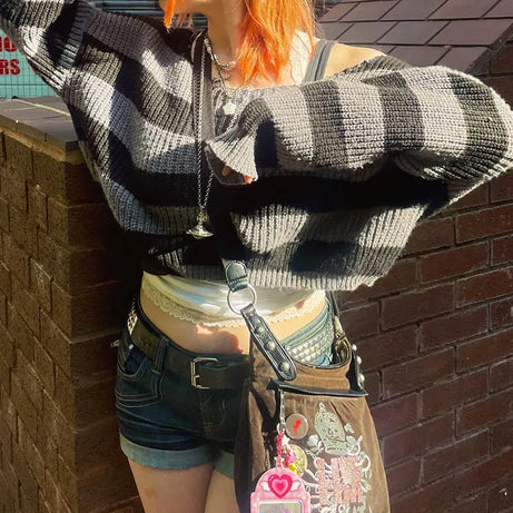 Pull Gothique à Rayures Style Rétro pour femmes