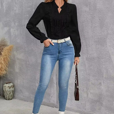 Chemisier à manches longues bouffantes pour femmes Falso