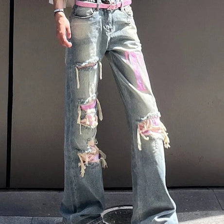 Jean Déchiré Bleu Vintage pour Femme Punck