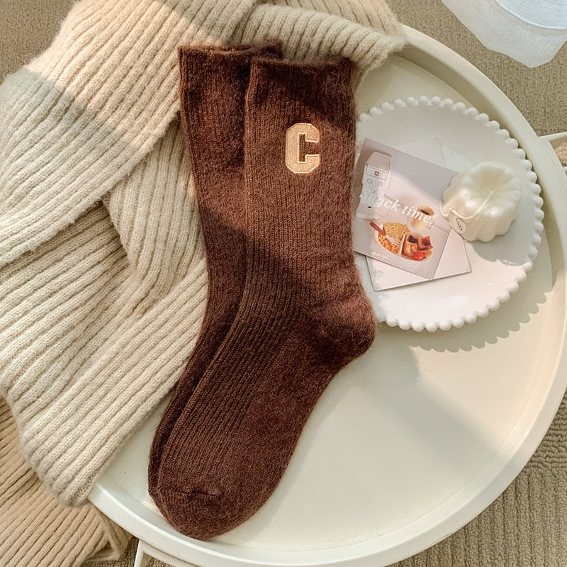 Chaussettes longues femme rayées avec broderie décorative Madilyn