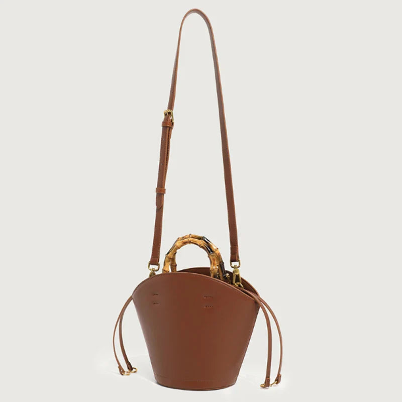 Sac à Main Seau avec Poignée en Bambou