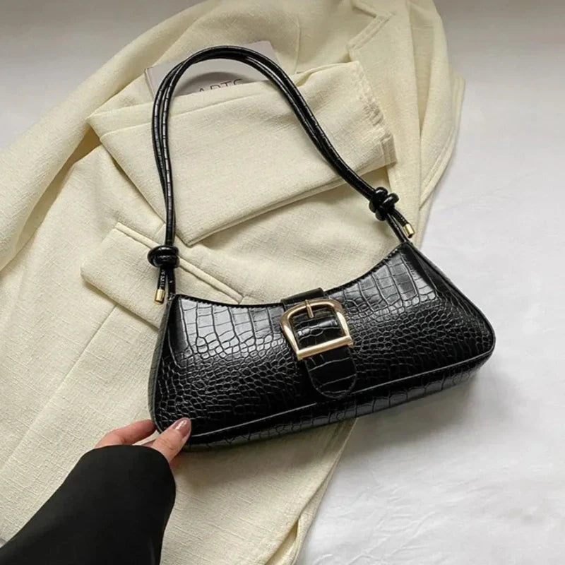 Sac à Main Baguette Simili avec Boucle Métallique Chic