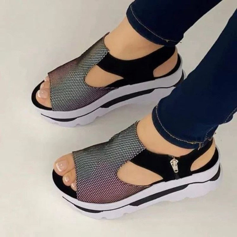 Plateausandalen mit Keilabsatz, Übergröße, lässig für Damen – Zoomy