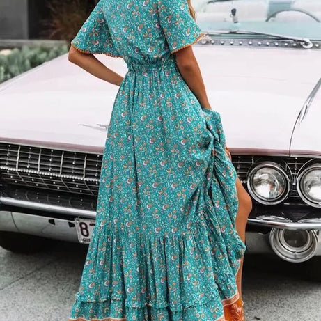 Robe longue bohème à pampilles pour femmes