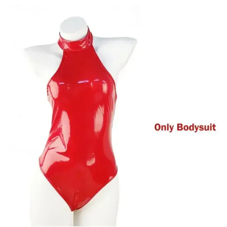 Robe libertine - Catsuit en cuir PU brillant avec zip et ouvertures