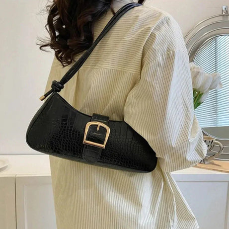 Sac à Main Baguette Simili avec Boucle Métallique Chic