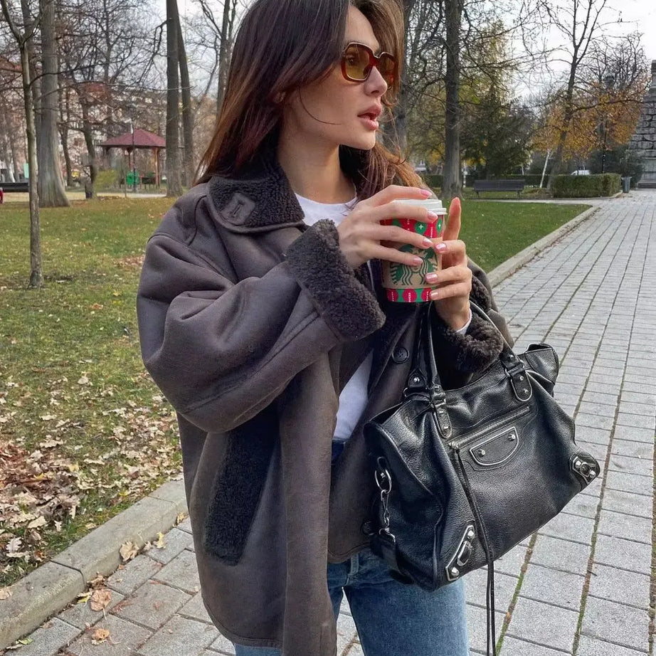 Veste Chaude en PU avec Poches pour Femme