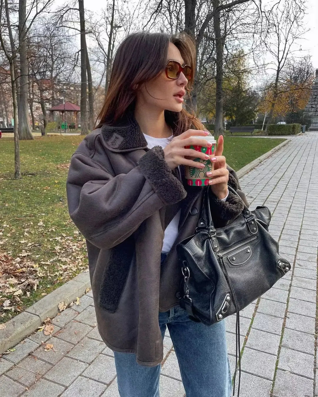 Veste Chaude en PU avec Poches pour Femme