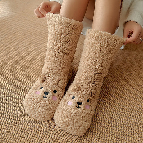 Lange Plüschsocken für Damen mit Teddybärmuster Katalina