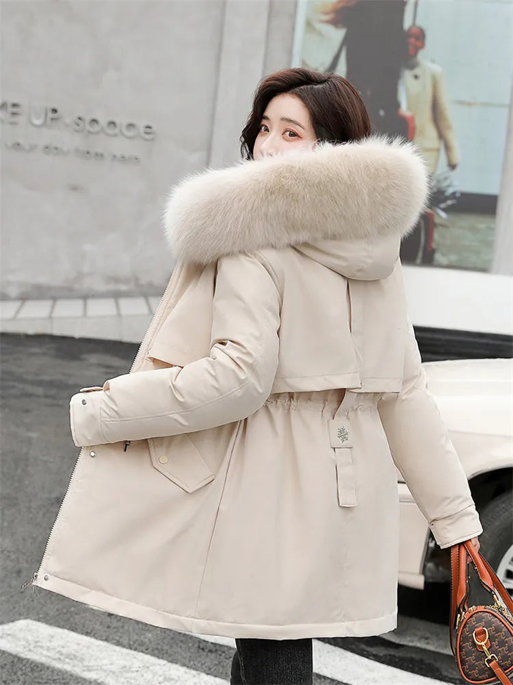 Women's fur hooded down jacket