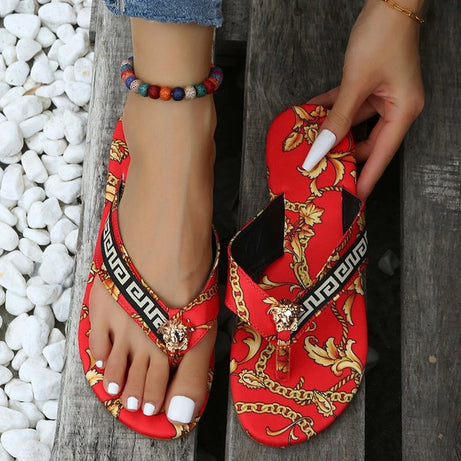 Sandales plates imprimées pour femmes - Plip
