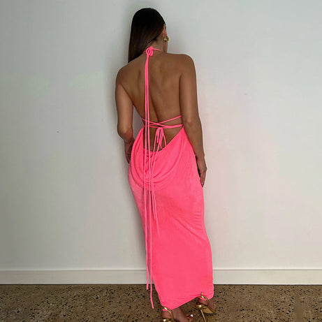Muliana – Langes grünes Abendkleid mit offenem Rücken für Damen