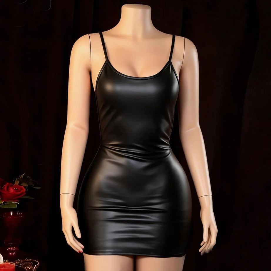 Robe libertine - Robe en cuir PU grande taille pour soirées sexy