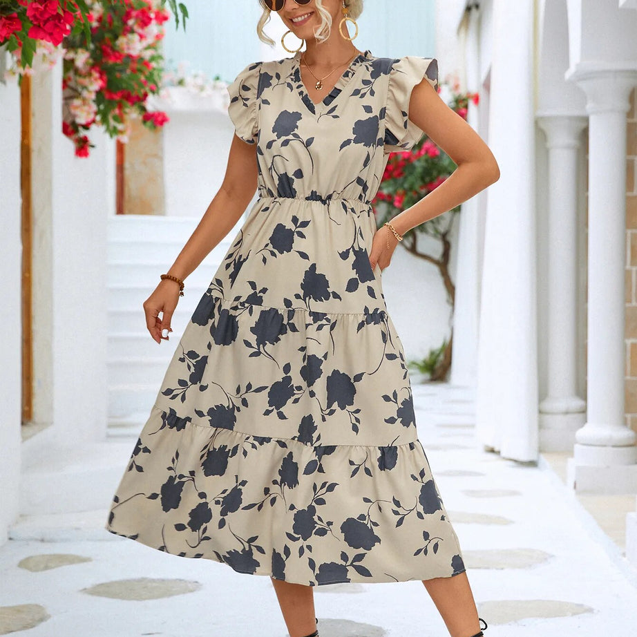 Bally Damen-Böhmisches, ärmelloses Rüschenkleid