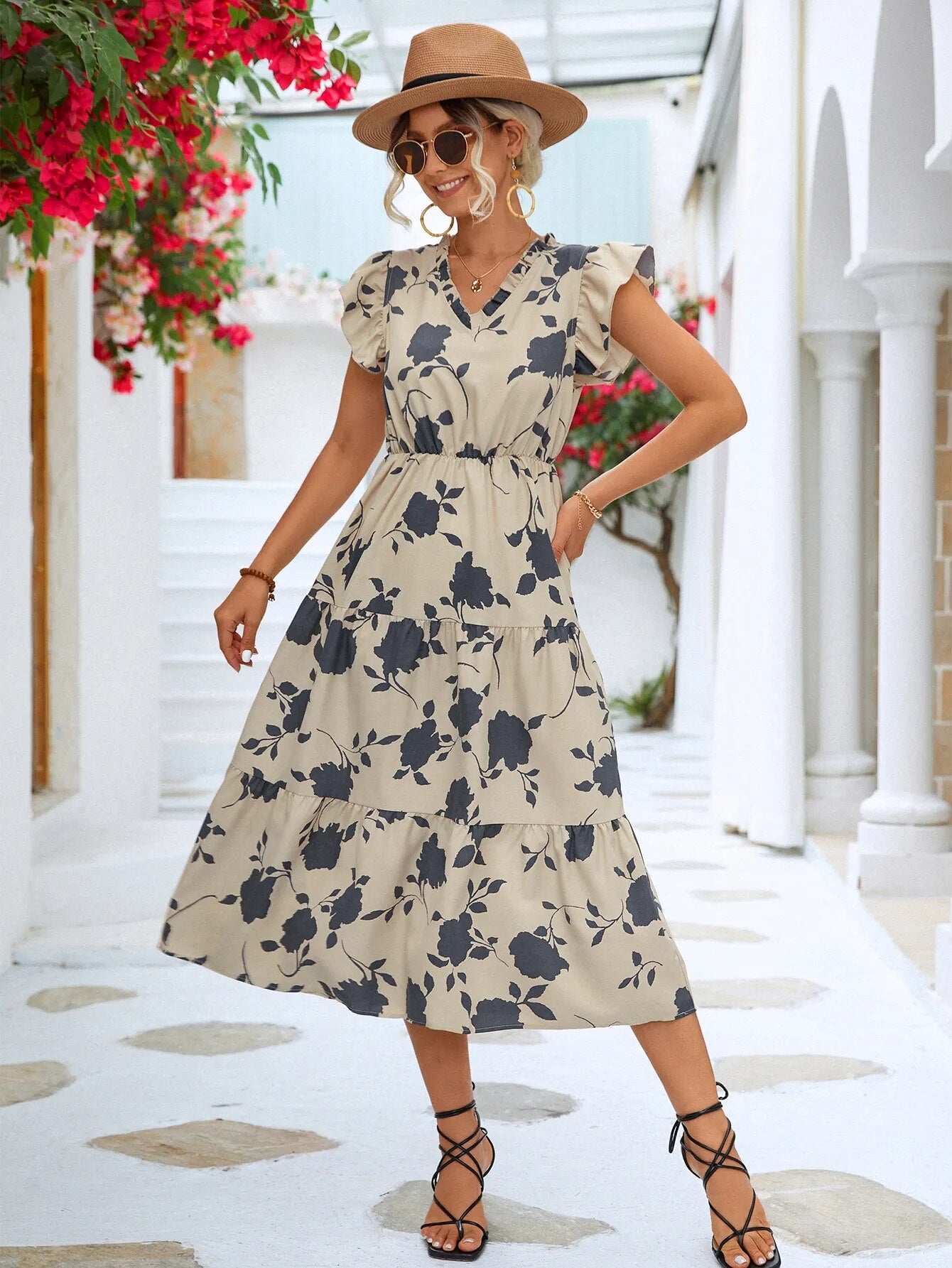 Bally Damen-Böhmisches, ärmelloses Rüschenkleid