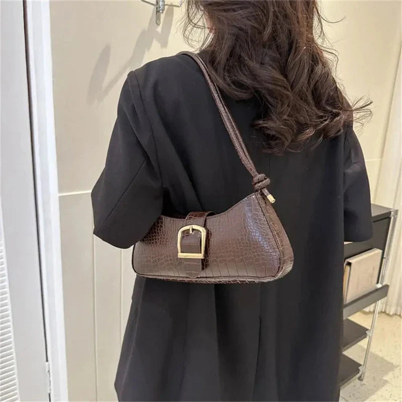 Sac à Main Baguette Simili avec Boucle Métallique Chic