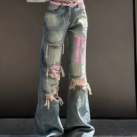 Jean Déchiré Bleu Vintage pour Femme Punck