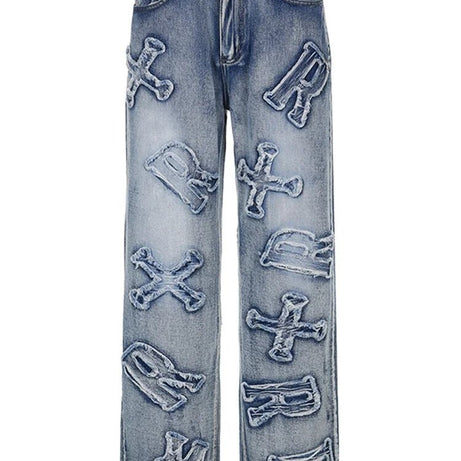 Yadoo Damen-Patchwork-Jeans