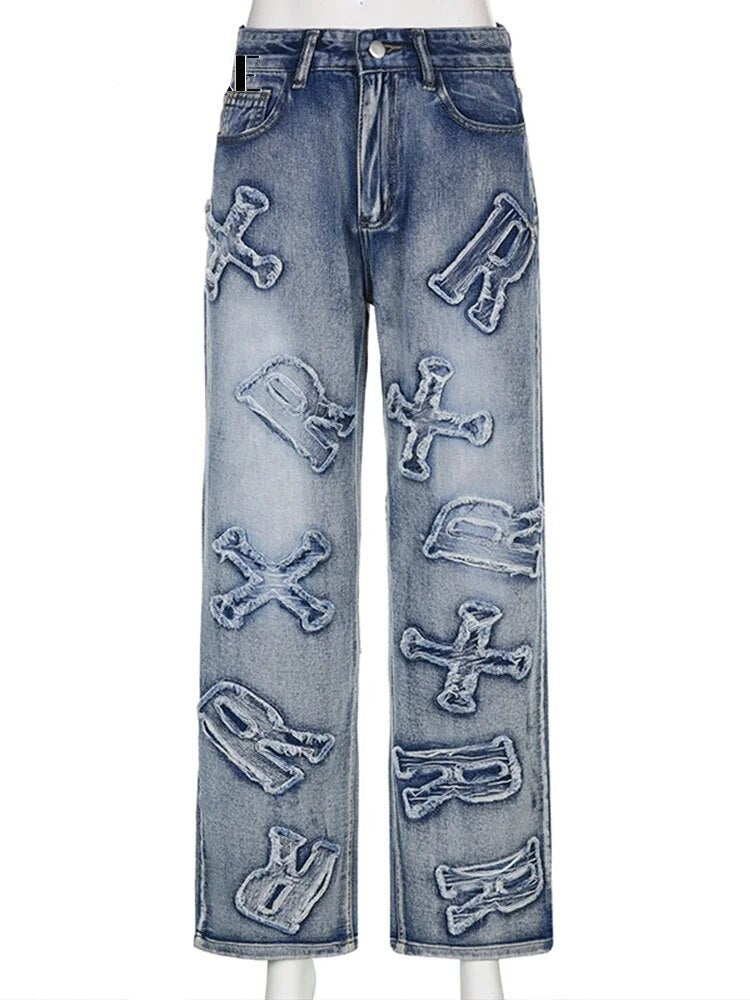 Yadoo Damen-Patchwork-Jeans