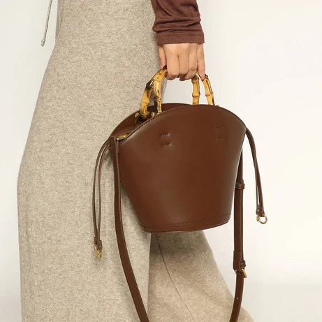 Sac à Main Seau avec Poignée en Bambou