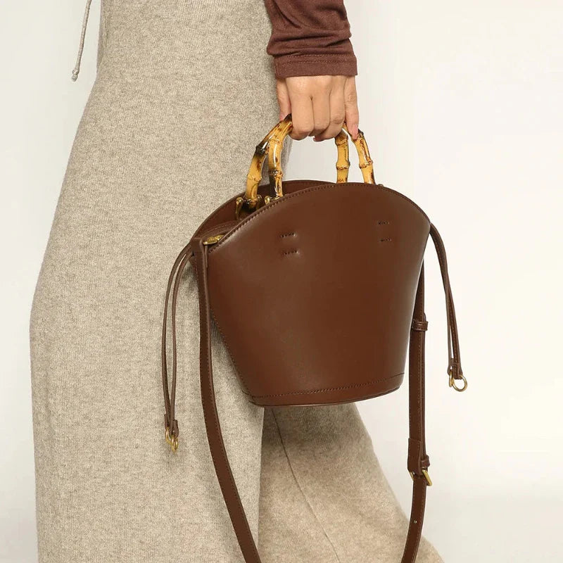Sac à Main Seau avec Poignée en Bambou