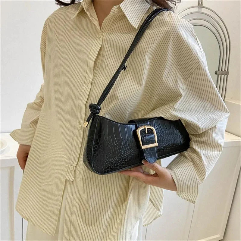 Sac à Main Baguette Simili avec Boucle Métallique Chic