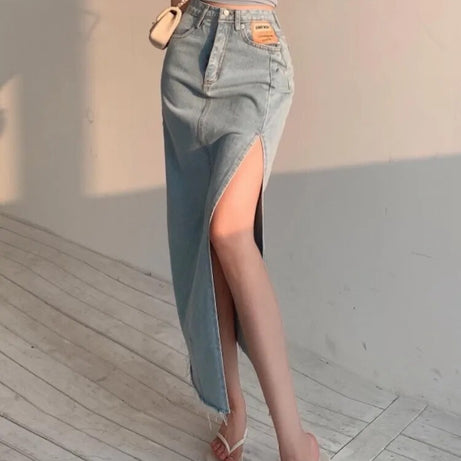 Jupe en jean taille haute pour femmes Jello