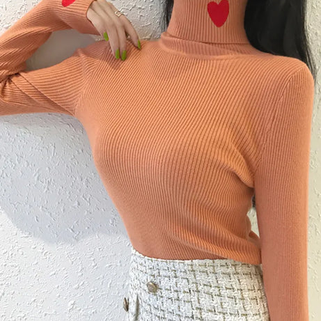 Rollkragenpullover mit Herzstickerei für Damen