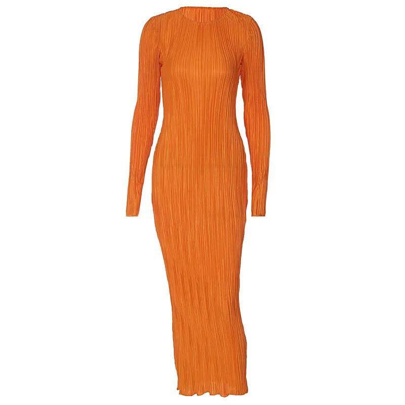 Sandrine – Langes Damen-Abendkleid mit ausgestellten Ärmeln und Rundhalsausschnitt für Damen