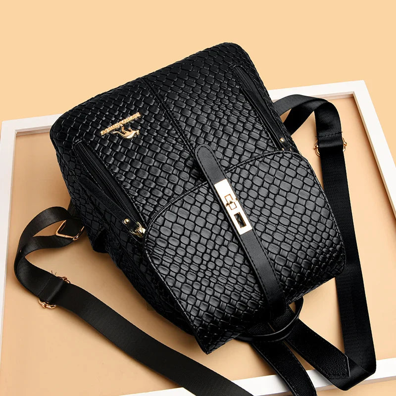 Sac à Main et à Dos Femme Élégant Simili Noir