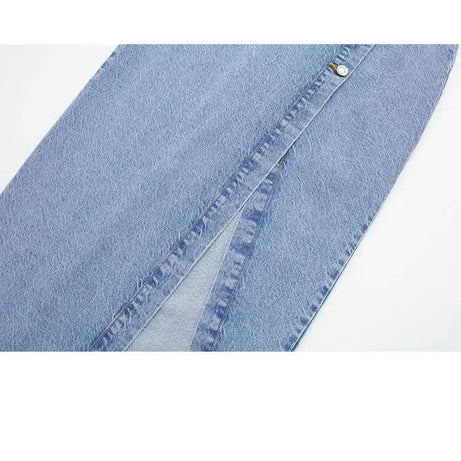 Jupe en jean longue rétro décontracté avec bouton pour femme
