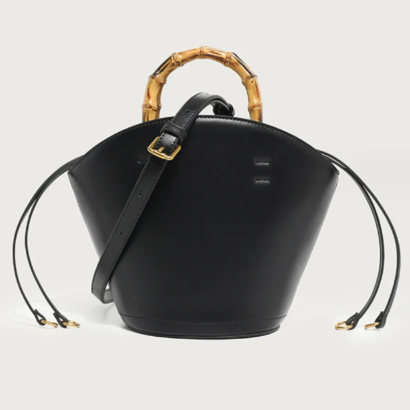 Sac à Main Seau avec Poignée en Bambou