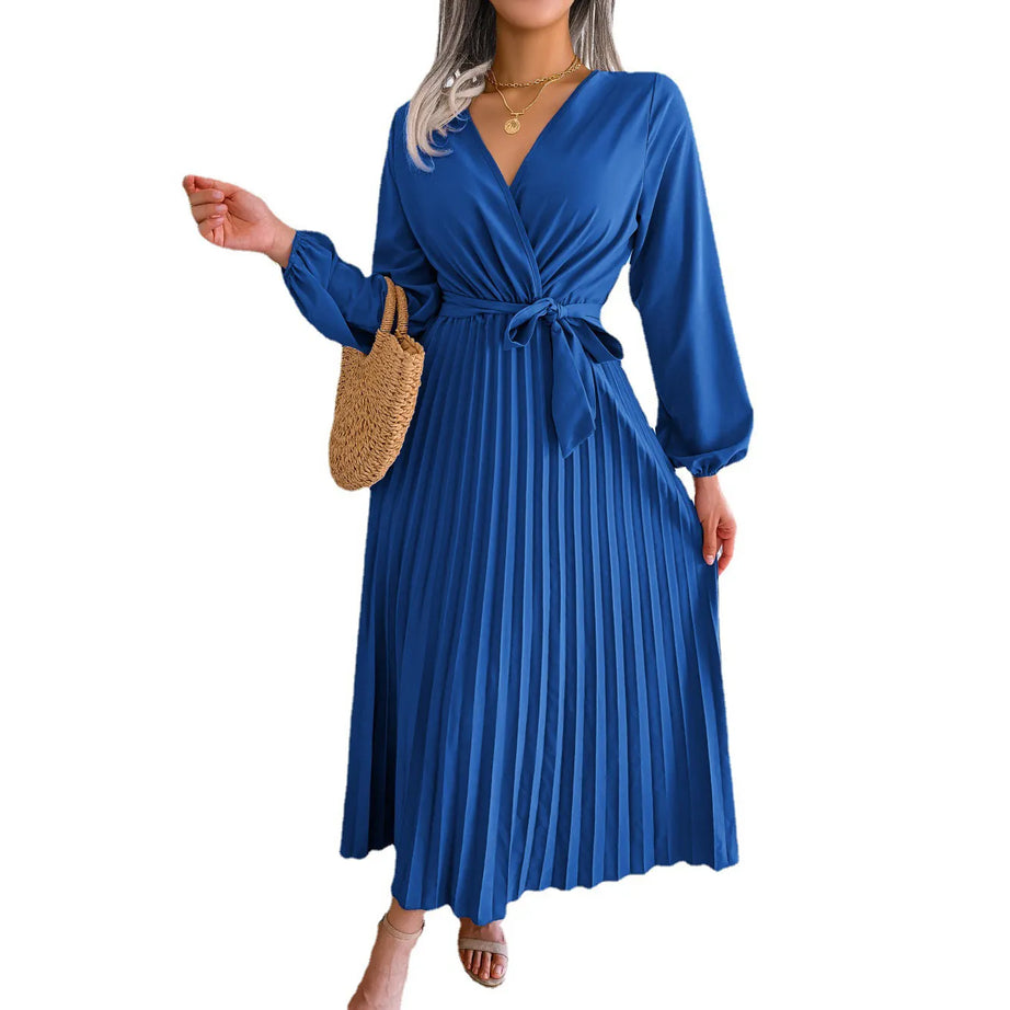 Nadine – Langes Plissee-Abendkleid mit V-Ausschnitt für Damen