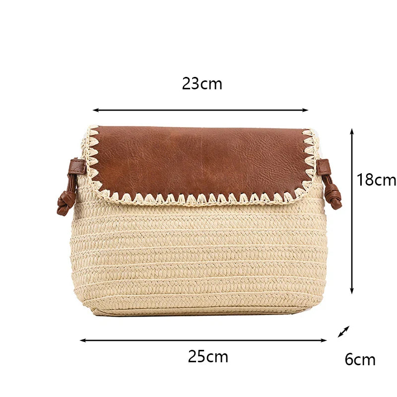 Sac en Paille Marron et Beige à Bandoulière