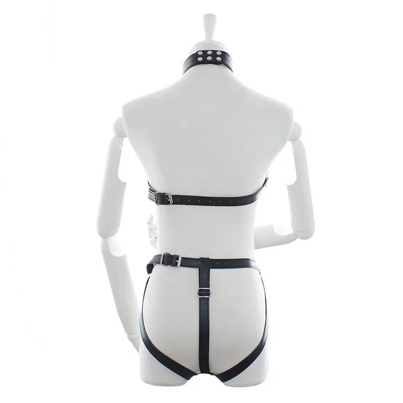 Robe libertine - Ensemble sexy en cuir avec ceinture et bijoux corporels