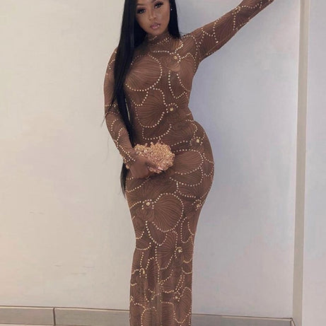 Robe longue transparente à manches longues pour femmes - Nimba
