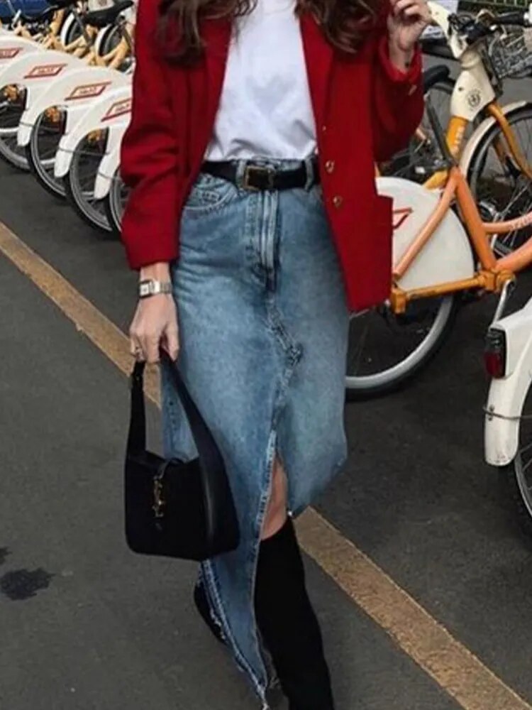 Jupe en jean longue Vintage pour femmes Slayer