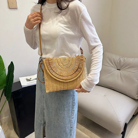 Sac Tricoté en Paille avec Bandoulière