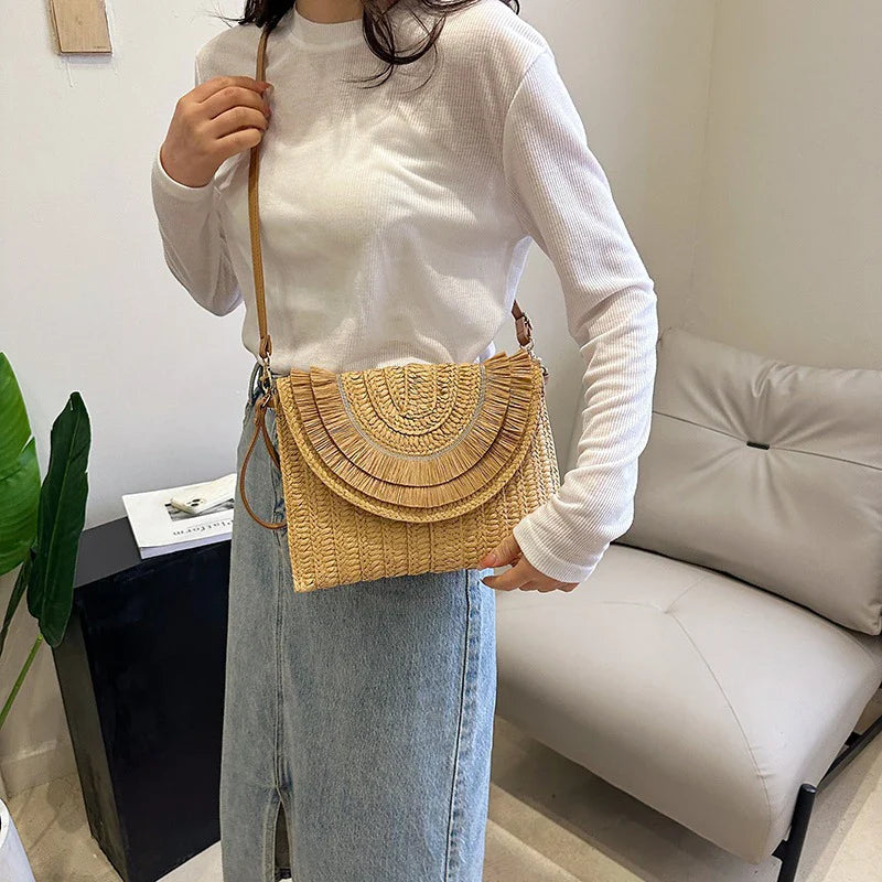 Sac Tricoté en Paille avec Bandoulière