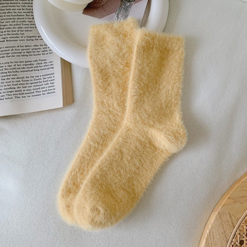 Chaussettes longues femme peluche couleurs pastel Mila