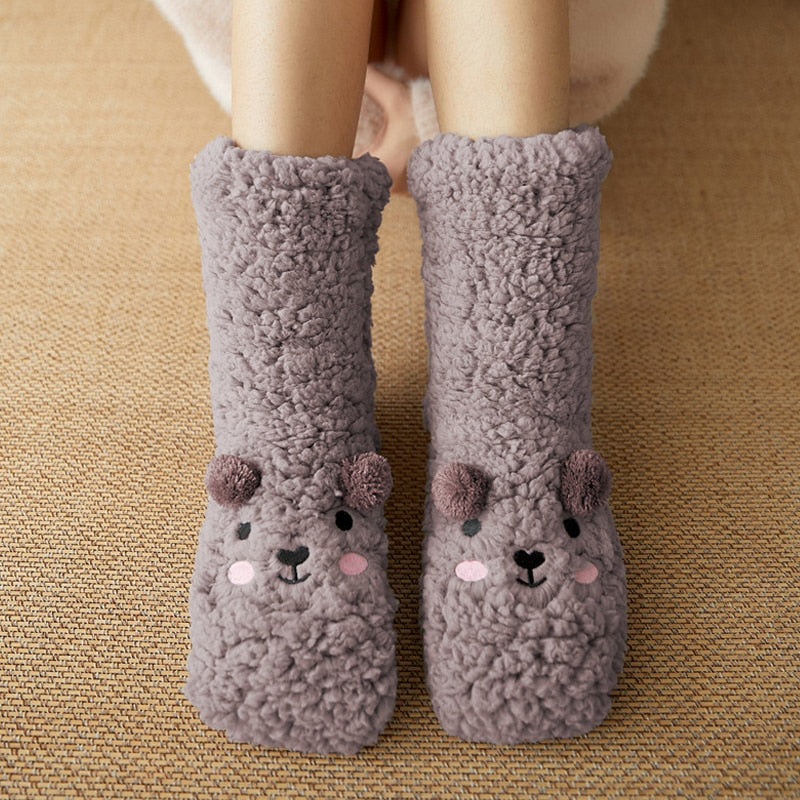 Lange Plüschsocken für Damen mit Teddybärmuster Katalina