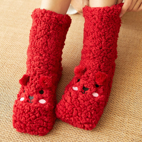 Lange Plüschsocken für Damen mit Teddybärmuster Katalina