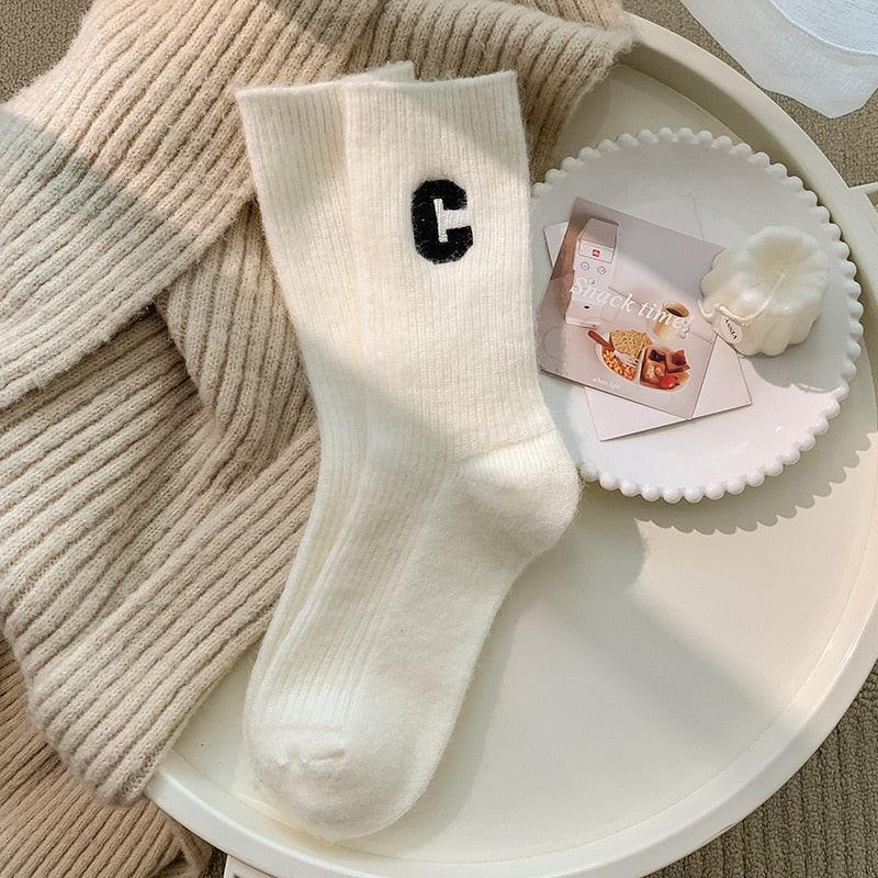 Chaussettes longues femme rayées avec broderie décorative Madilyn